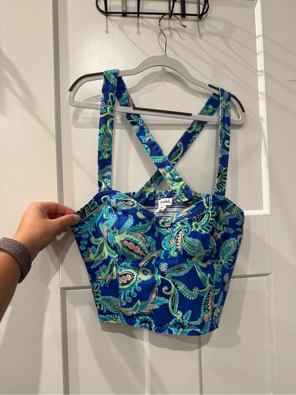 Aeropostale Blue Paisley Cross-Back Crop Top